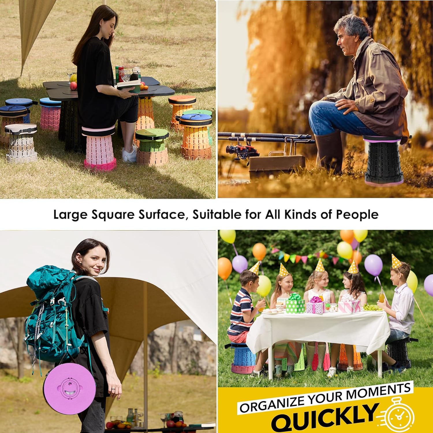 Collapsible Stool showing height adjustment capabilities